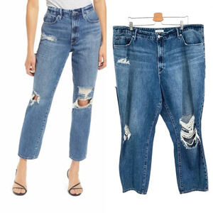 Good American Good Vintage Ripped Ankle Straight Leg Jeans In Blue484‎ Size 20